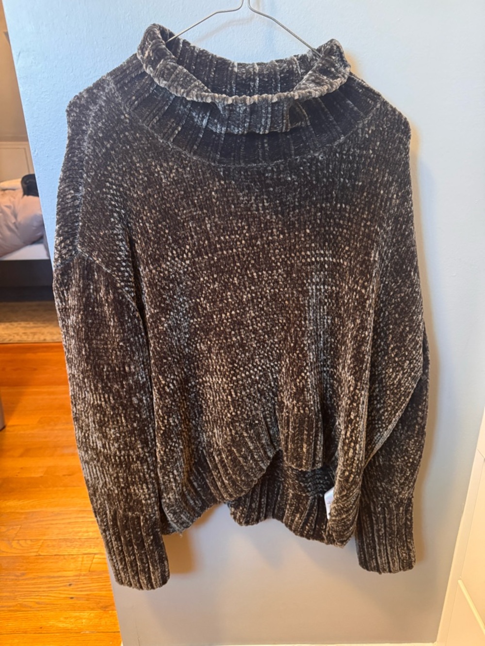 Cynthia Rowley Charcoal Chenille Funnel-Neck Sweater